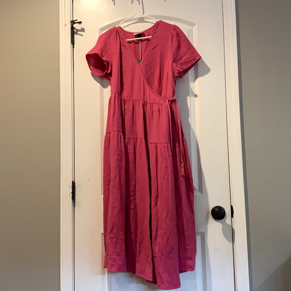 Midi pink wrap dress